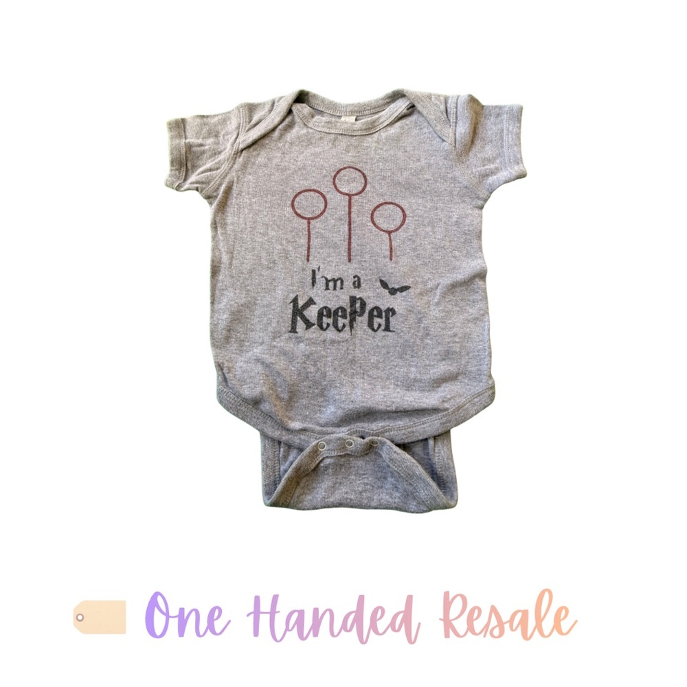 🧙 I’m a Keeper Grey Baby Bodysuit Onesie Harry Potter Inspired Quidditch 18M